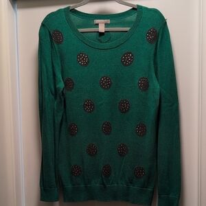 Banana Republic Green Sweater with Charcoal Gray Polka Dots